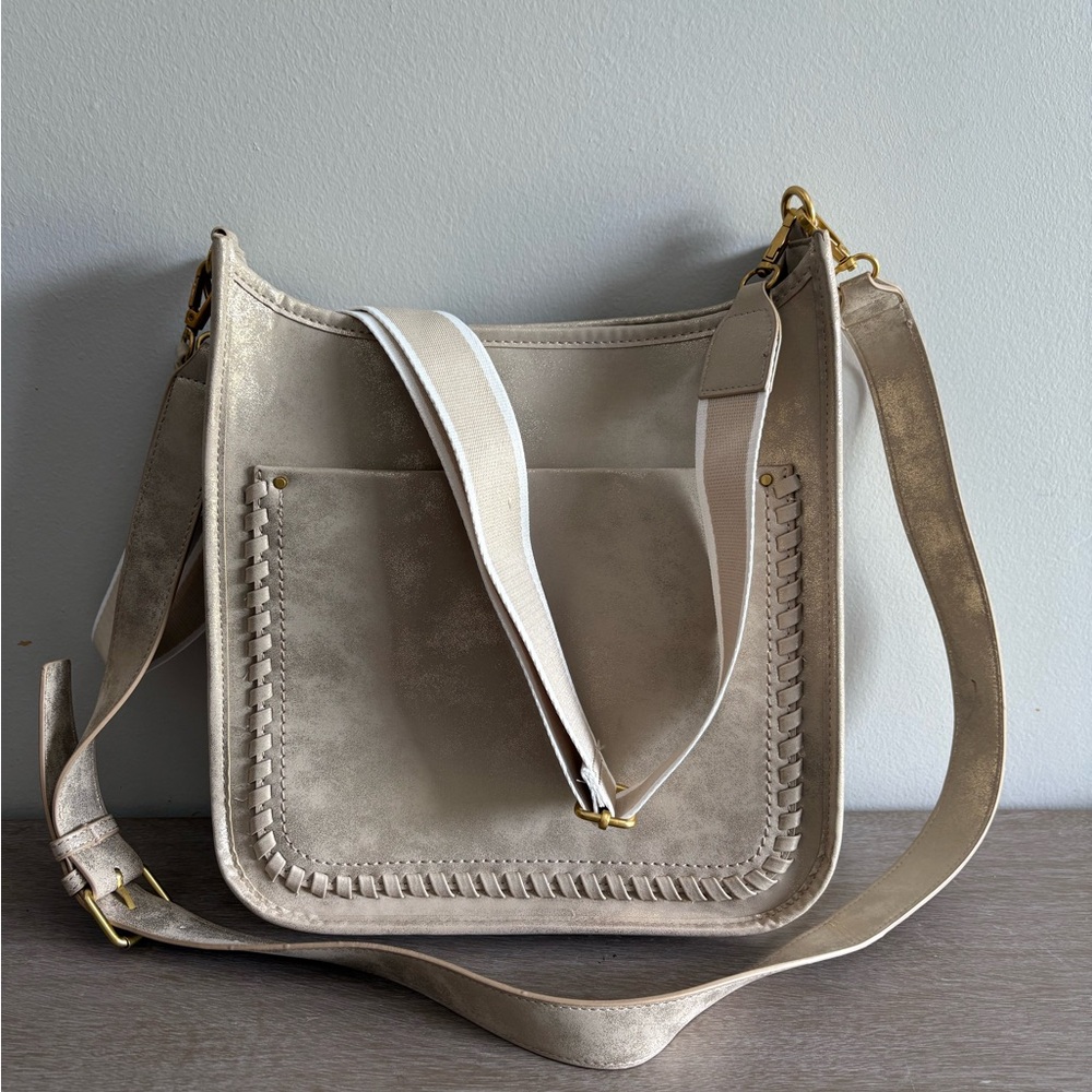 Style & Co. Beige Suede Crossbody Bag with Braided Trim